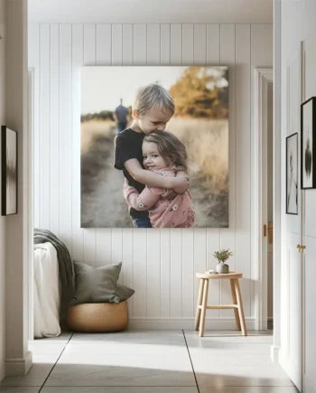 Print   På   Lærred   Landskab   70x70   Cm   Sølv   Svæveramme