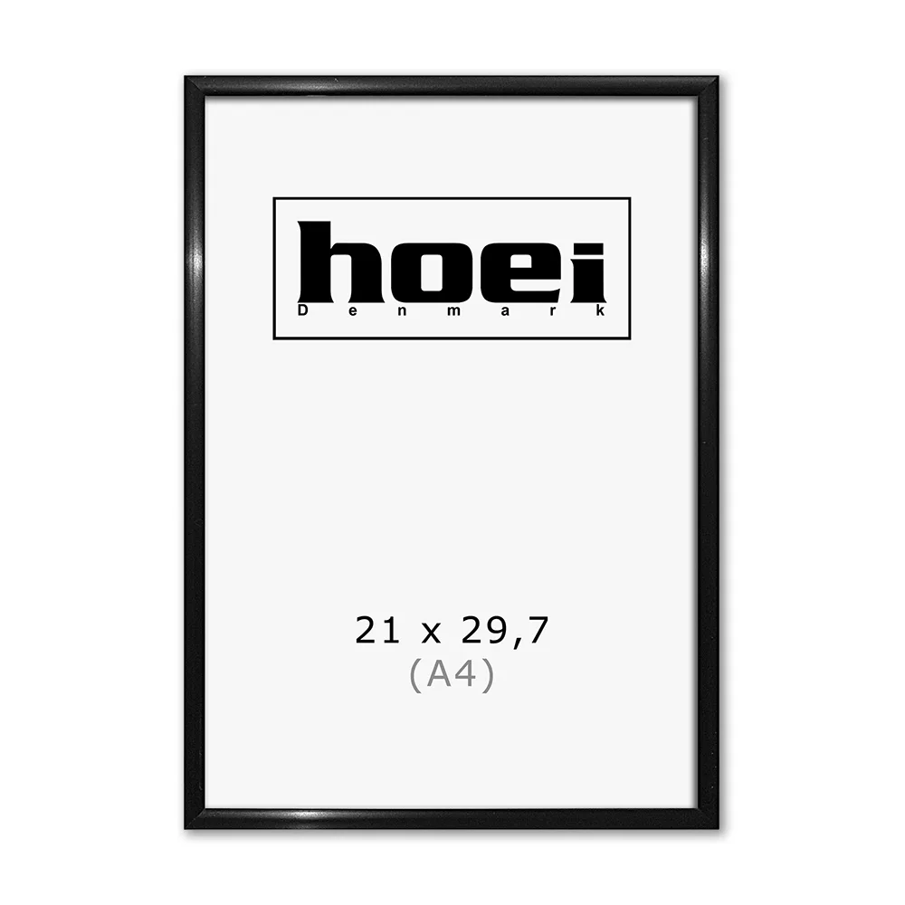 Sort Aluminiumsramme 21x29 A4 Plexiglas