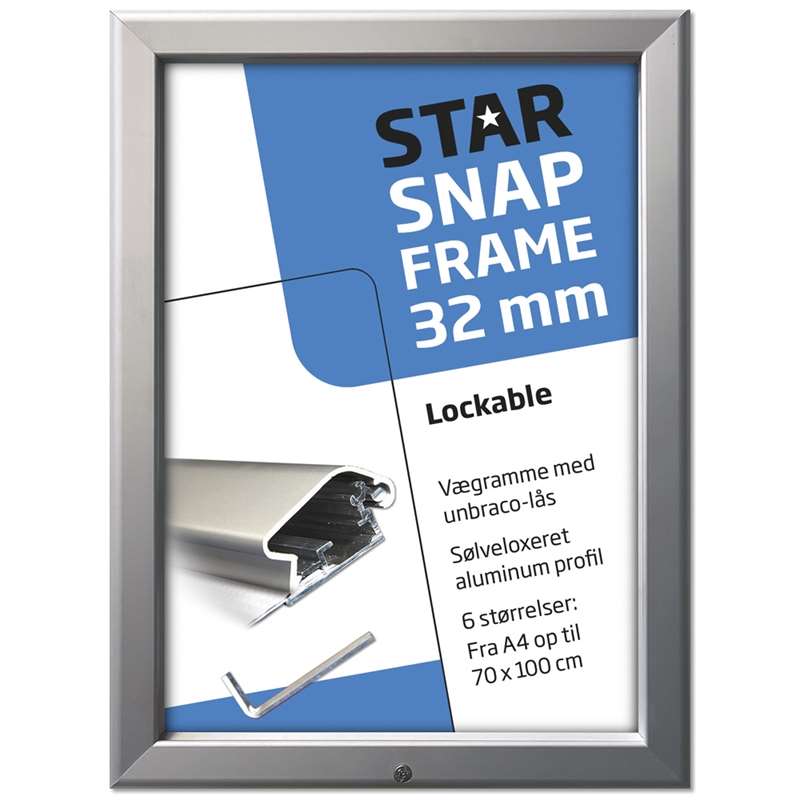 Alu Klapramme Med Lås Sølv 32 Mm Profil