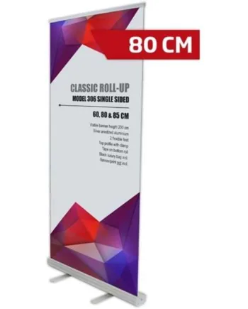 Classic   Roll - Up   Enkeltsidet   80x200   Cm   Sølv   Med   Banner   Og   Print