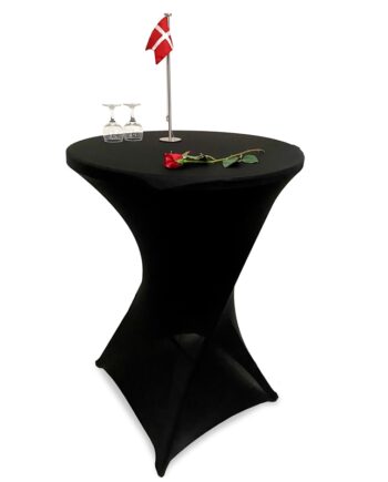 Event   Table   Rundt   ø   80cm   Højde   110cm    Hvid   Plade   Med   Stål   Stel   Med   Elastisk   Sort   Dug