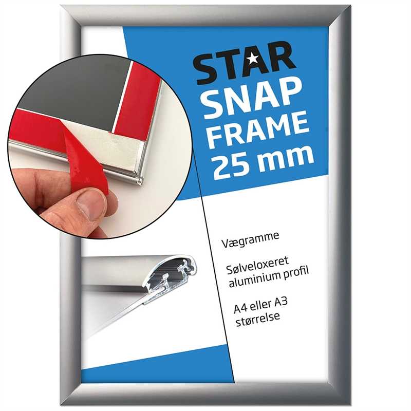 Klapramme Fast - Fix Med Tape På Bagsiden Alu Sølv 25 Mm