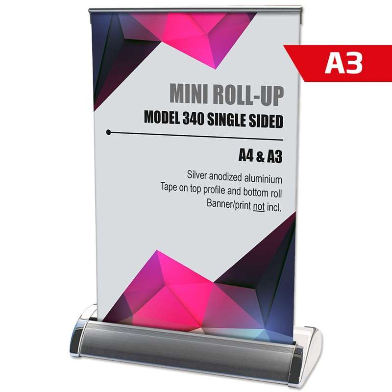 Mini Roll - Up Enkeltsidet Kassette Sølv A3