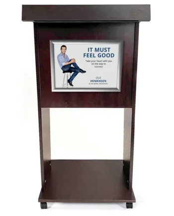 Wood   Podium    Talerstol   I   Sort   Træ   Med   Med       Hjul   Og   A3   Ramme   I   Sølv   Fast   Fix