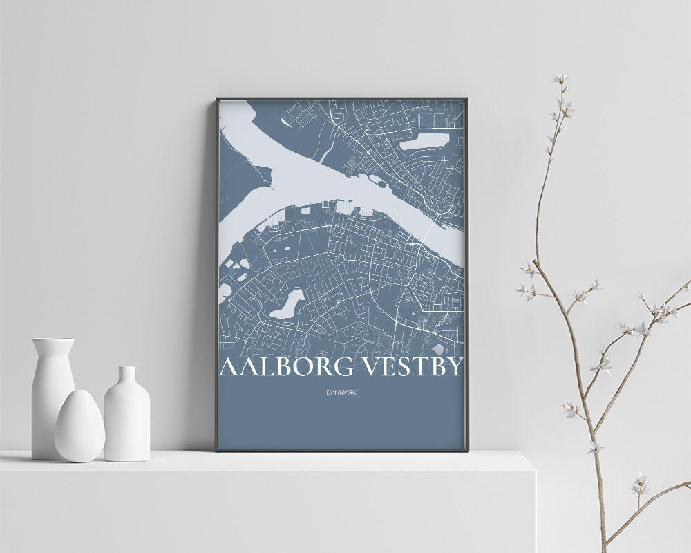 Aalborg Vestby Plakaten Fuldt Kort Havblå 35 50 Cm  B3