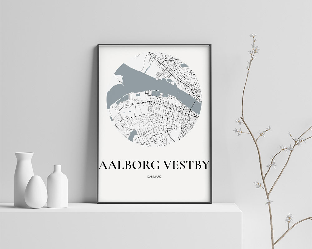 Aalborg Vestby Plakaten Rundt Kort Hvid 60 84 Cm  A1