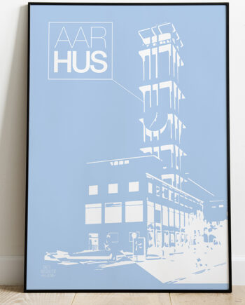 Aarhus - Plakat   Med   Rådhustårnet   Stor    Blå    21   X   29        A4    Kr    199  -