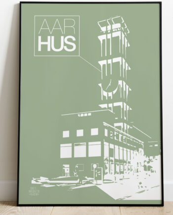 Aarhus - Plakat   Med   Rådhustårnet   Stor    Grøn    21   X   29        A4    Kr    199  -