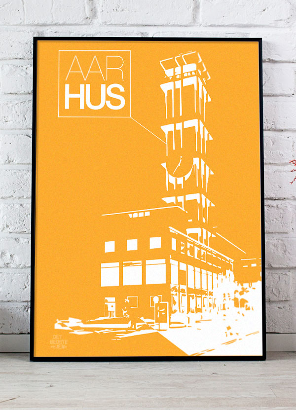 Aarhus - Plakat Med Rådhustårnet Stor Gul 21 X 29 A4 Kr 199 -