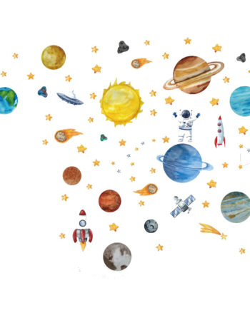 Alle   Planeterne   I   Vores   Solsystem    Farverig   Universet   Wallsticker   Med   Rumskibe    Ufoer   Mm