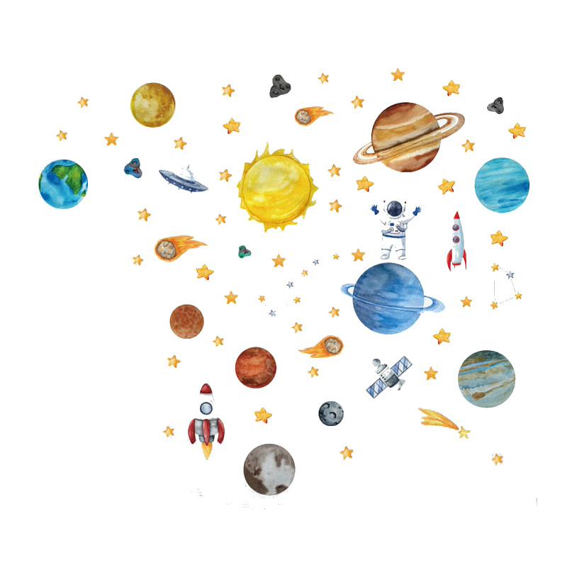 Alle   Planeterne   I   Vores   Solsystem    Farverig   Universet   Wallsticker   Med   Rumskibe    Ufoer   Mm