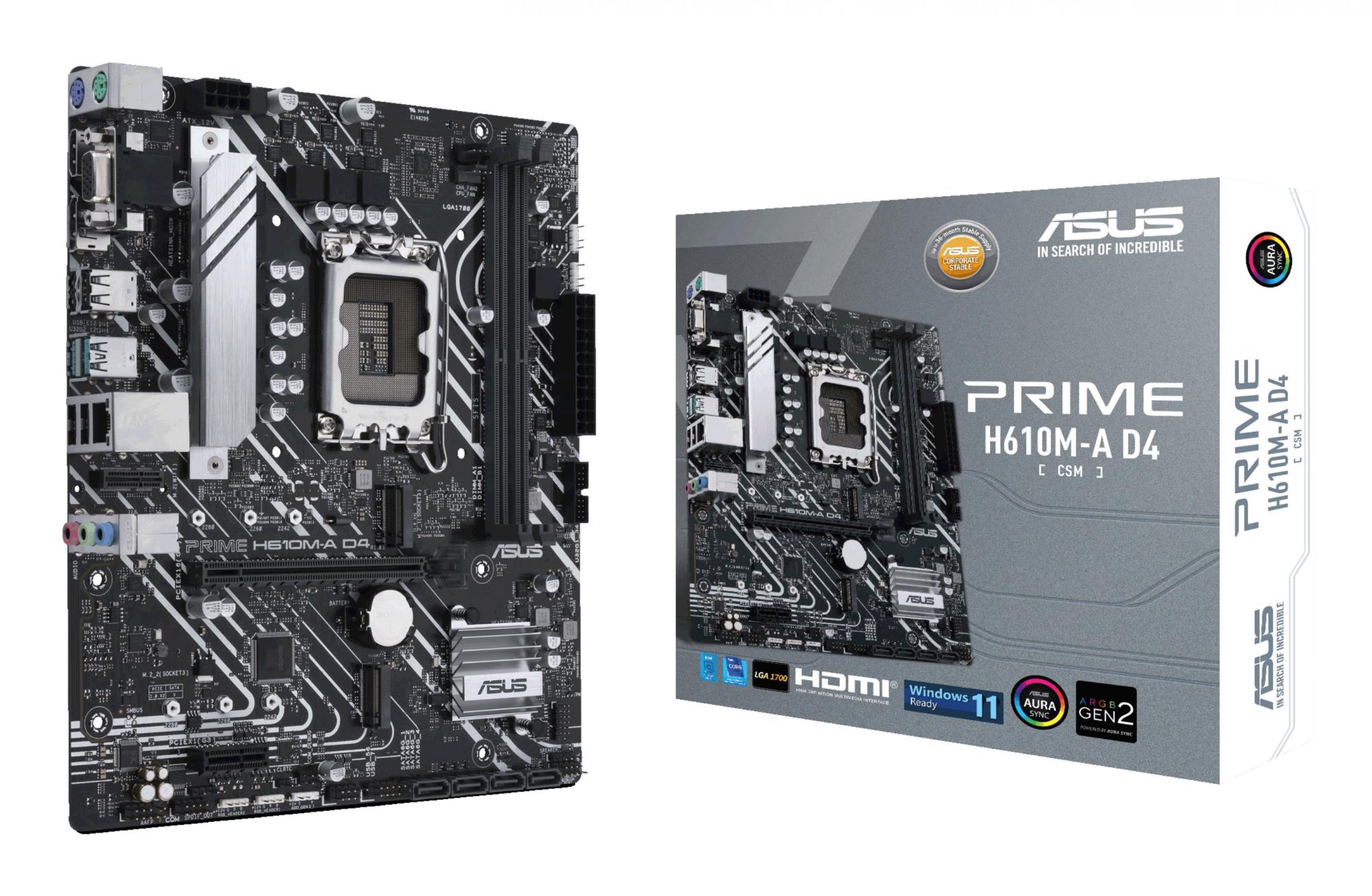 Asus   Prime   H610m - A   D4 - Csm   Micro - Atx   Lga1700    Intel   H610