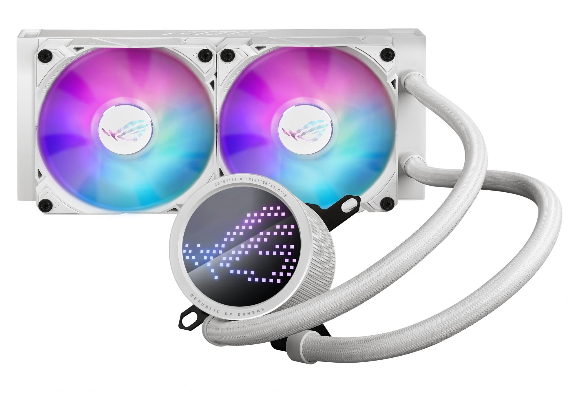 Asus   Rog   Ryuo   Iii   240   Argb   White   Ed   240mm   All - In - One   Cpu   Liquid   Cooler   With   Anime   Matrix   Led   Display