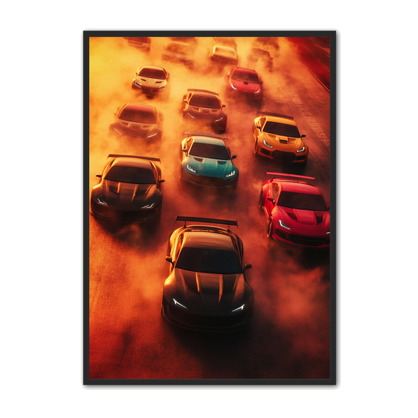 Bil   Plakat   73   Racerbiler   I   Solnedgang