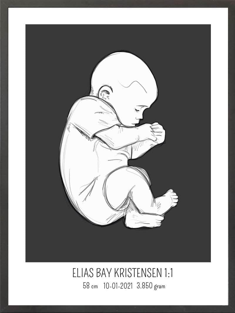Birth Poster Fødselsplakat : Fosterstilling Blå