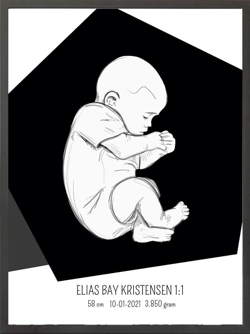 Birth Poster Fødselsplakat : Fosterstilling Blå
