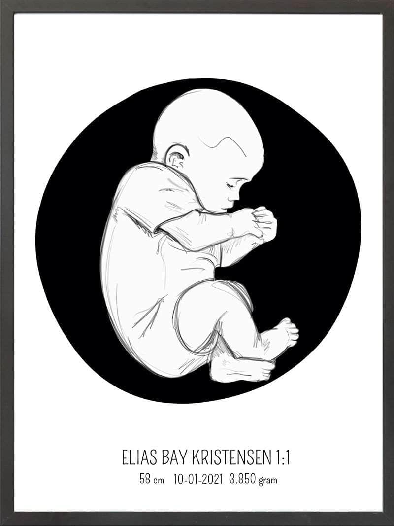 Birth Poster Fødselsplakat : Fosterstilling Blå