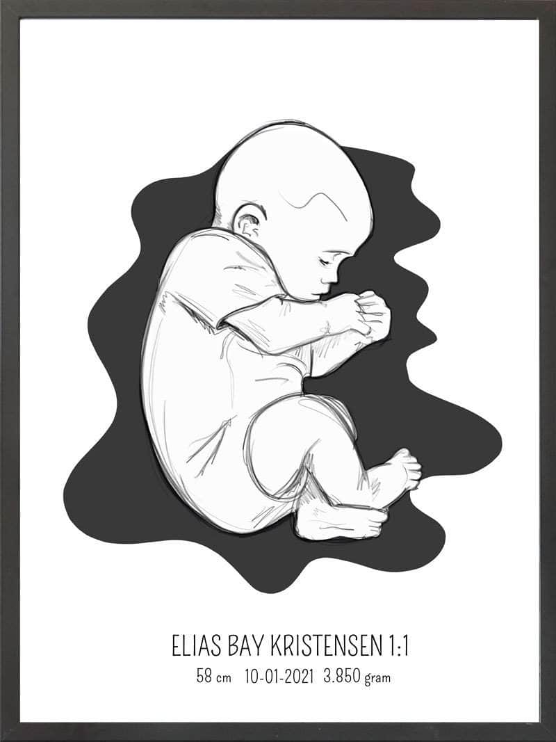 Birth Poster Fødselsplakat : Fosterstilling Blå