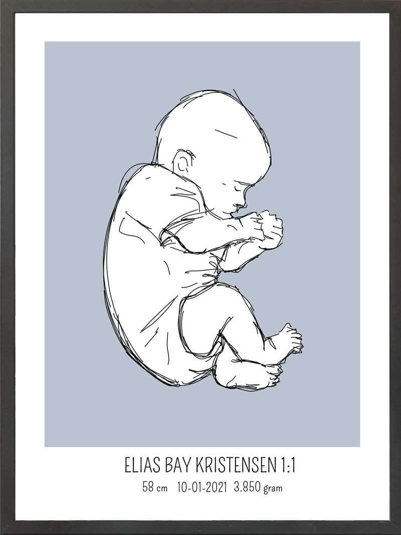 Birth Poster Fødselsplakat : Fosterstilling Blå