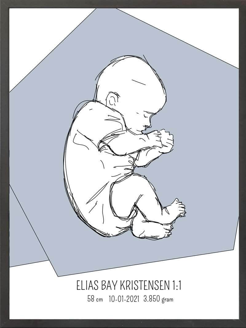 Birth Poster Fødselsplakat : Fosterstilling Blå