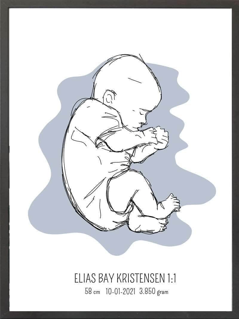 Birth Poster Fødselsplakat : Fosterstilling Blå