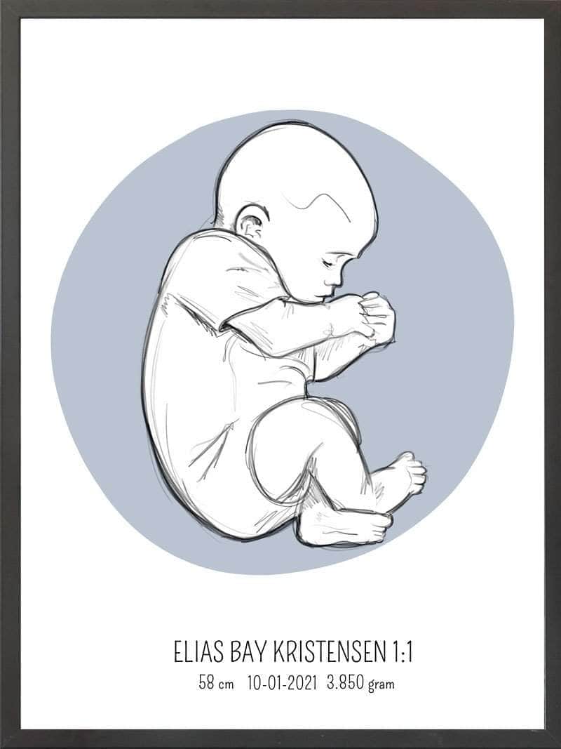 Birth Poster Fødselsplakat : Fosterstilling Blå
