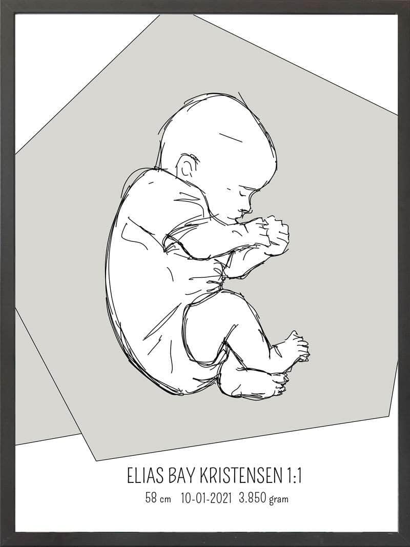 Birth Poster Fødselsplakat : Fosterstilling Blå