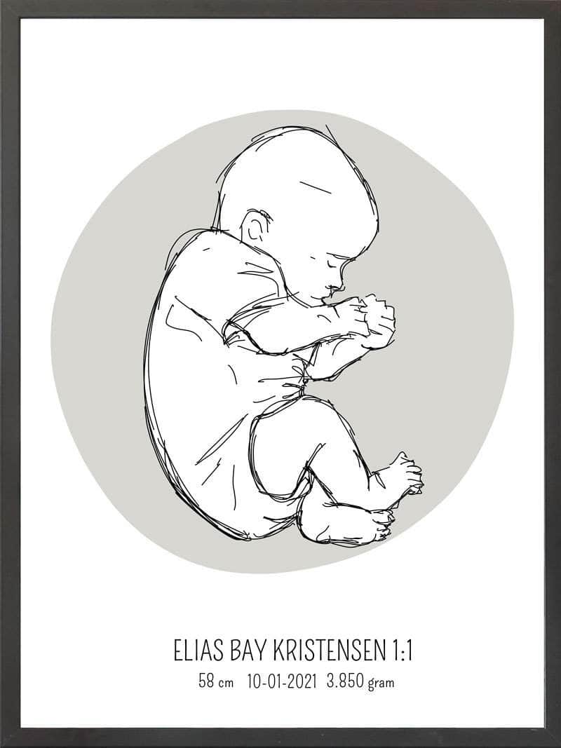Birth Poster Fødselsplakat : Fosterstilling Blå
