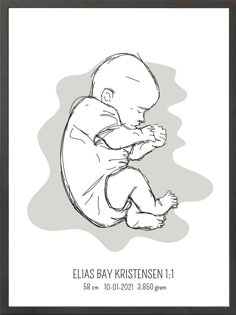 Birth Poster Fødselsplakat : Fosterstilling Blå