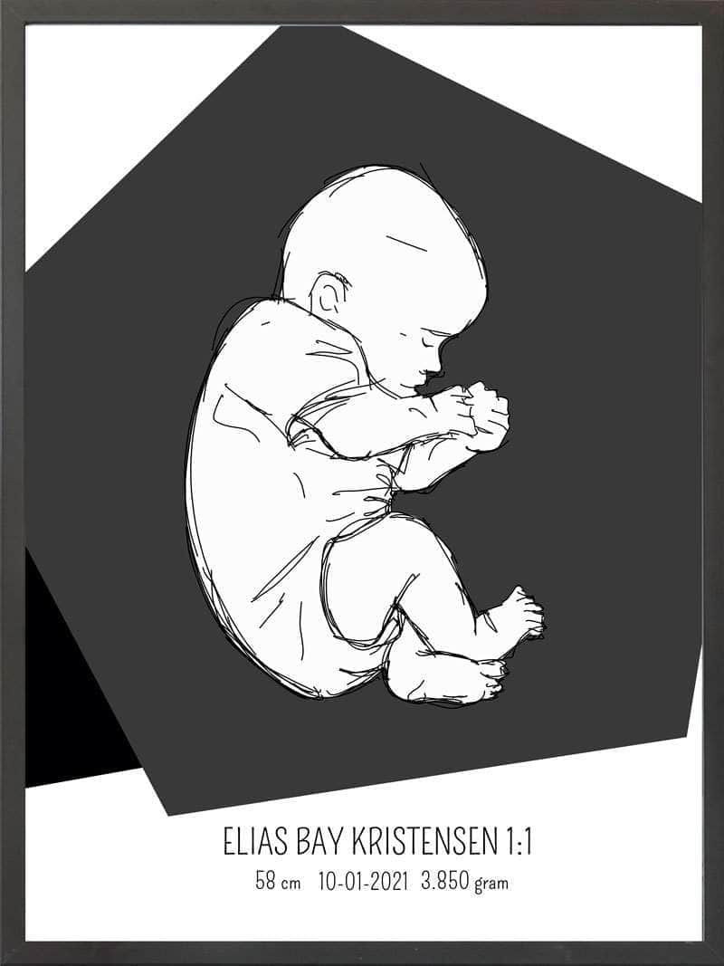 Birth Poster Fødselsplakat : Fosterstilling Blå