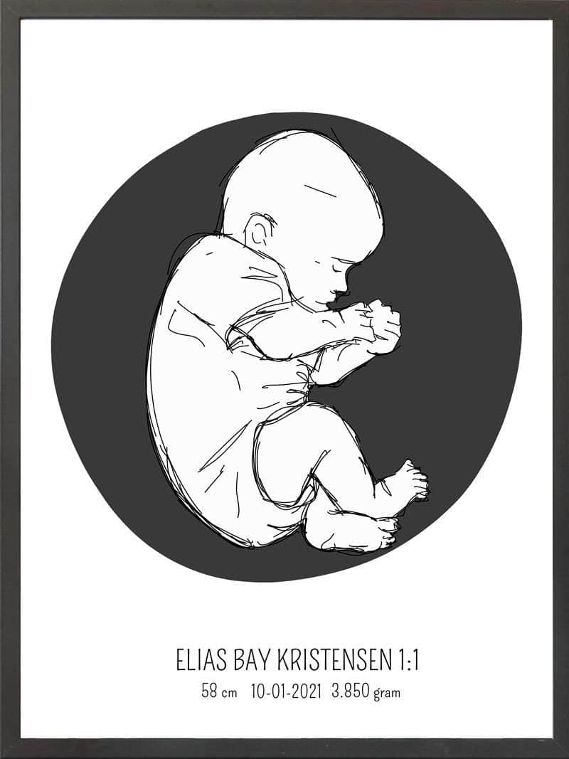 Birth Poster Fødselsplakat : Fosterstilling Blå