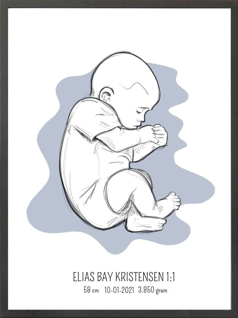 Birth Poster Fødselsplakat : Fosterstilling Blå