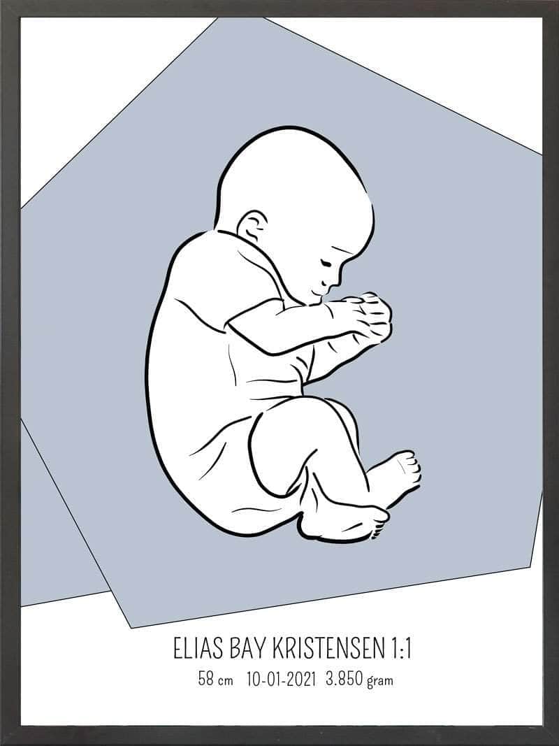 Birth Poster Fødselsplakat : Fosterstilling Blå