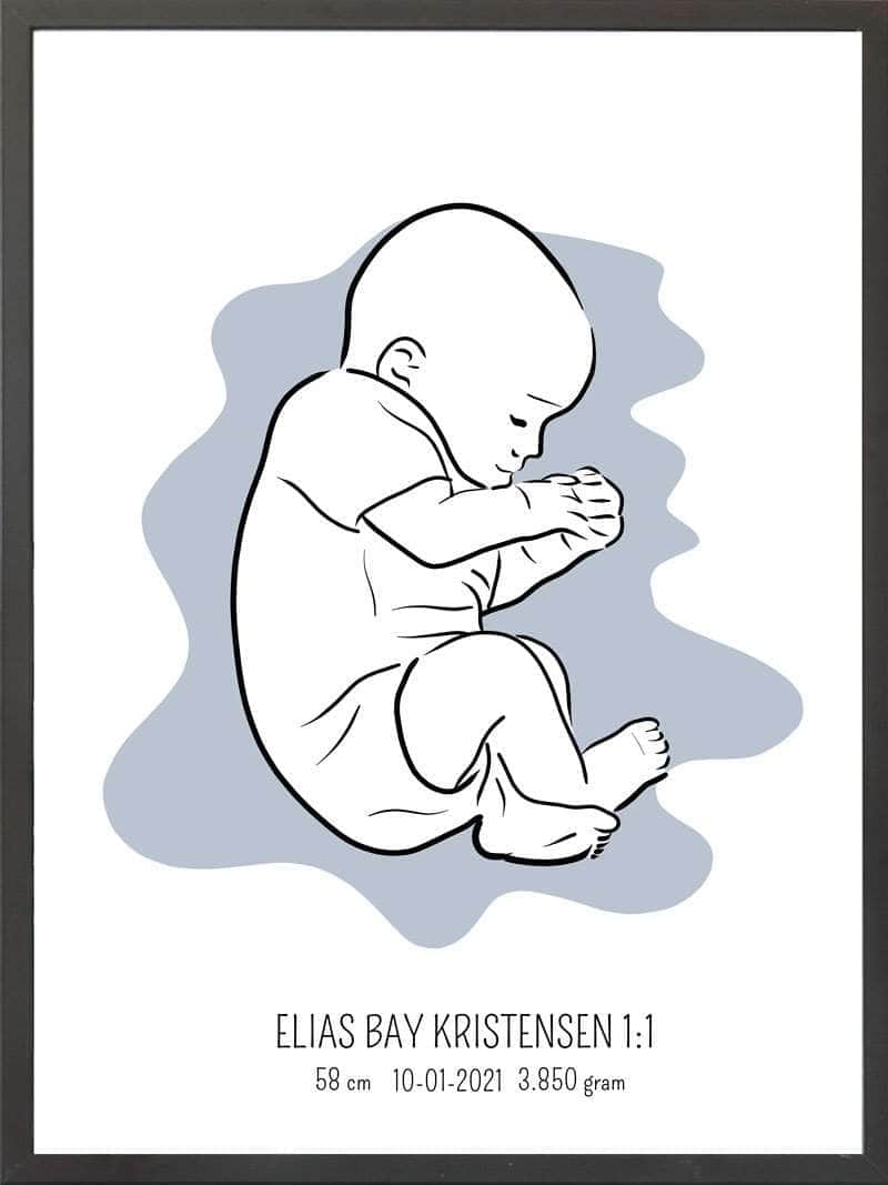 Birth Poster Fødselsplakat : Fosterstilling Blå