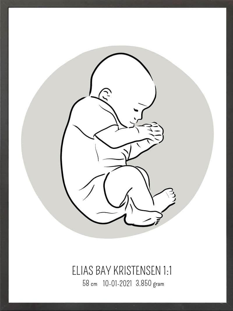 Birth Poster Fødselsplakat : Fosterstilling Blå
