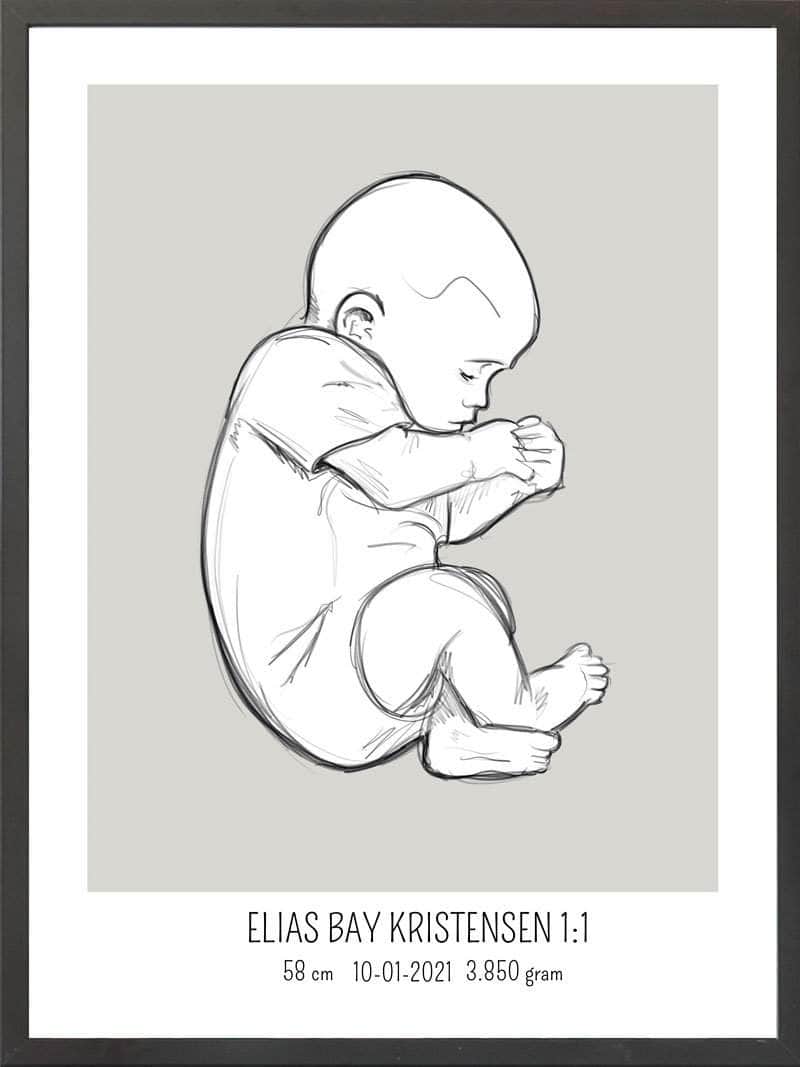 Birth Poster Fødselsplakat : Fosterstilling Blå