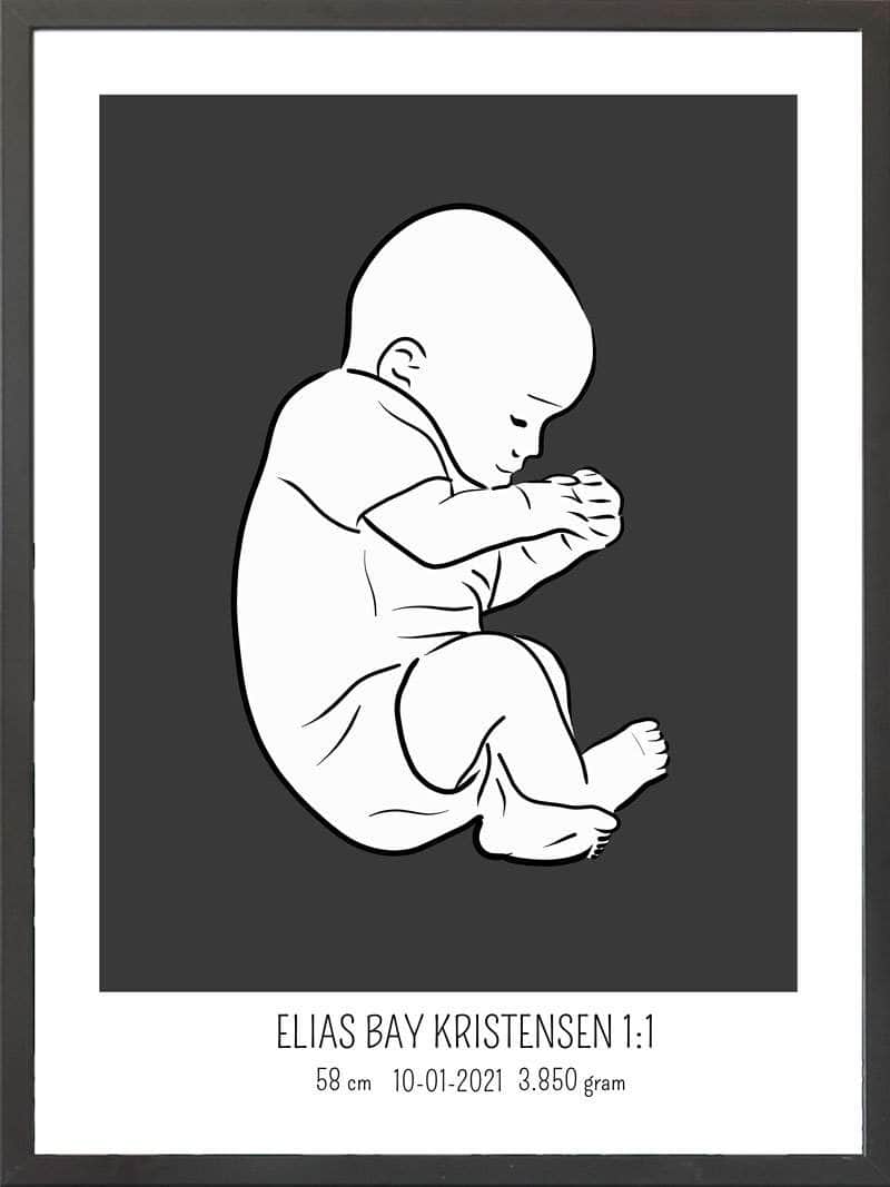 Birth Poster Fødselsplakat : Fosterstilling Blå