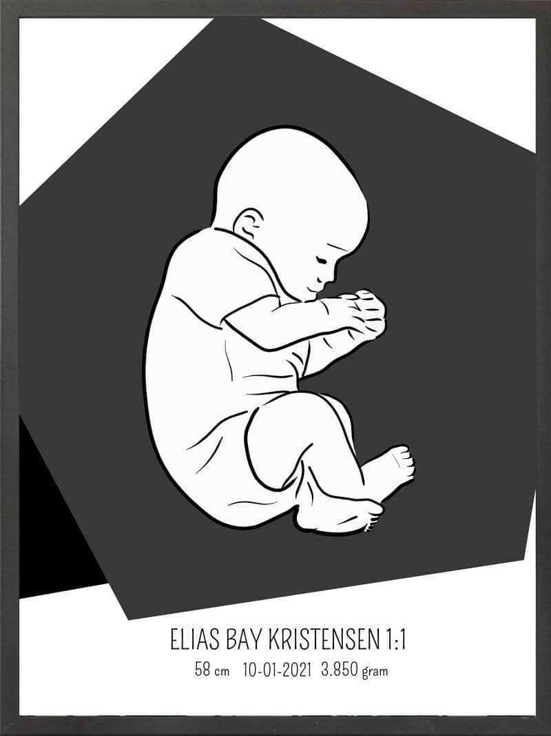 Birth Poster Fødselsplakat : Fosterstilling Blå