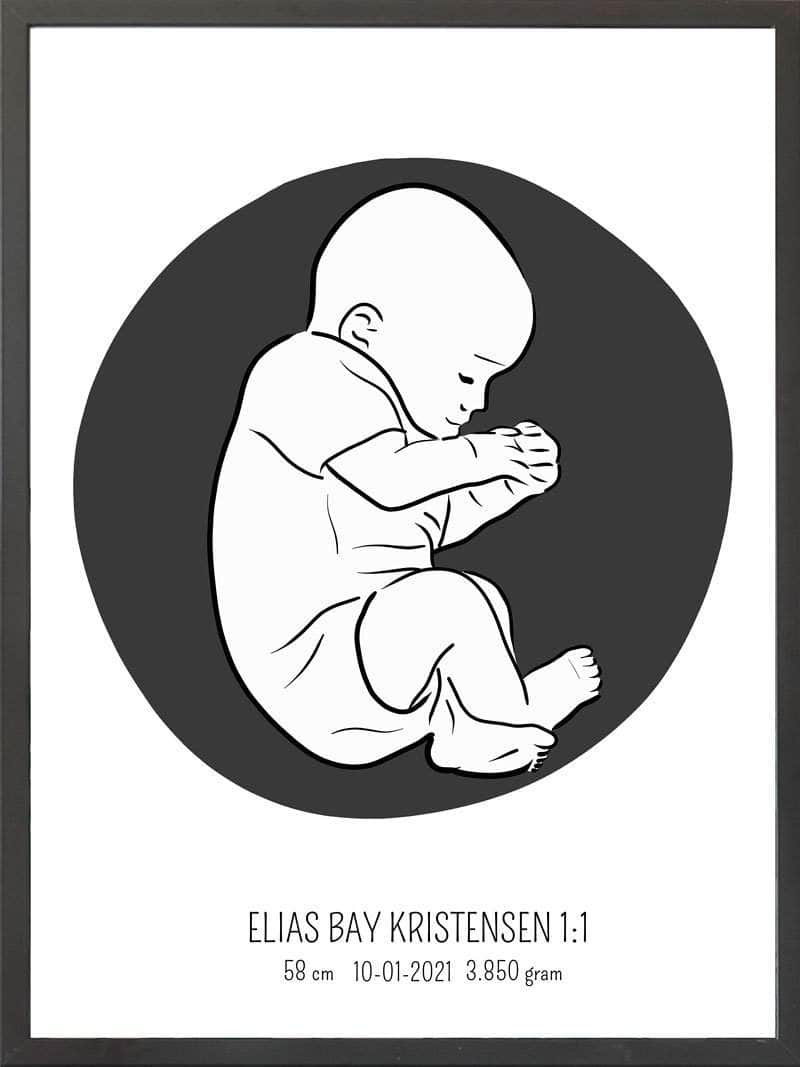 Birth Poster Fødselsplakat : Fosterstilling Blå
