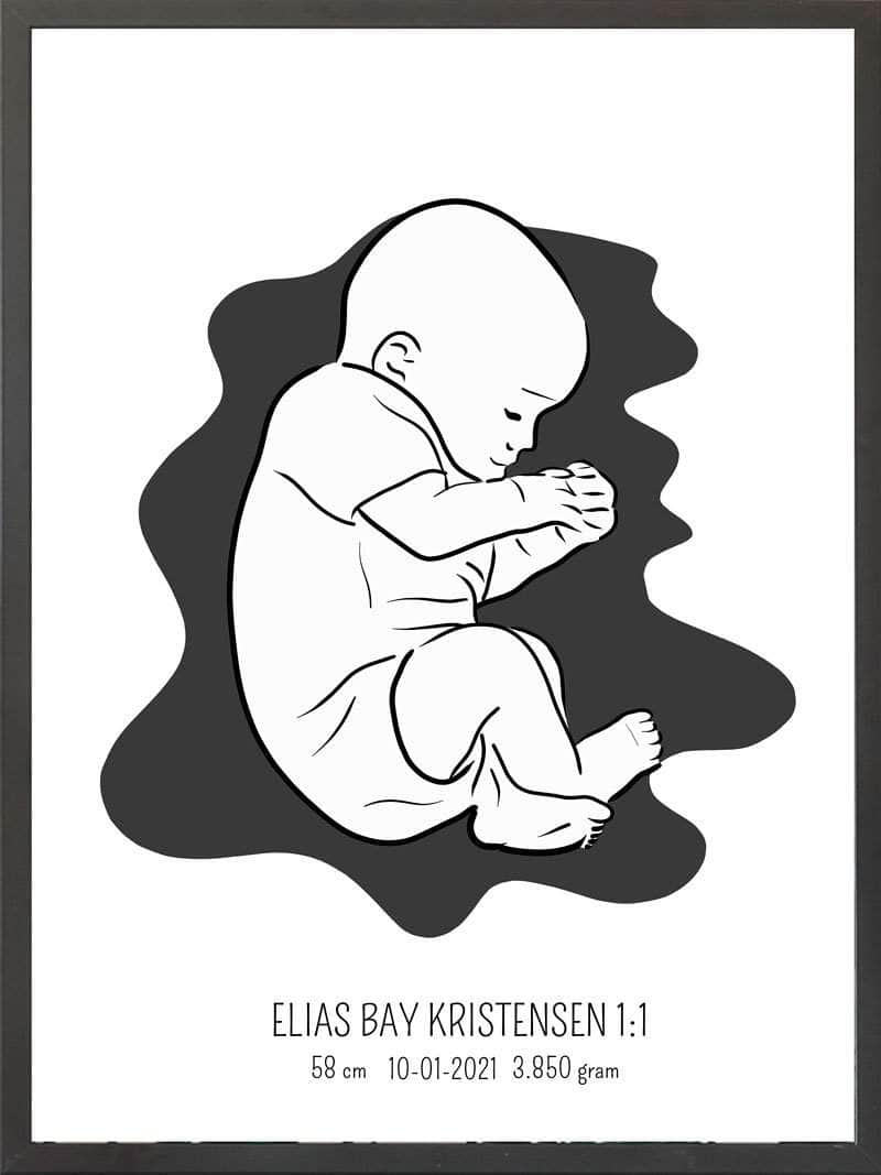 Birth Poster Fødselsplakat : Fosterstilling Blå