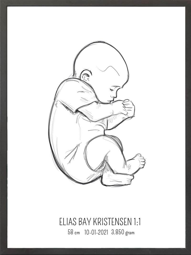 Birth Poster Fødselsplakat : Fosterstilling Blå