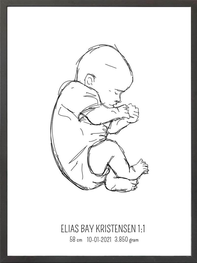 Birth Poster Fødselsplakat : Fosterstilling Blå