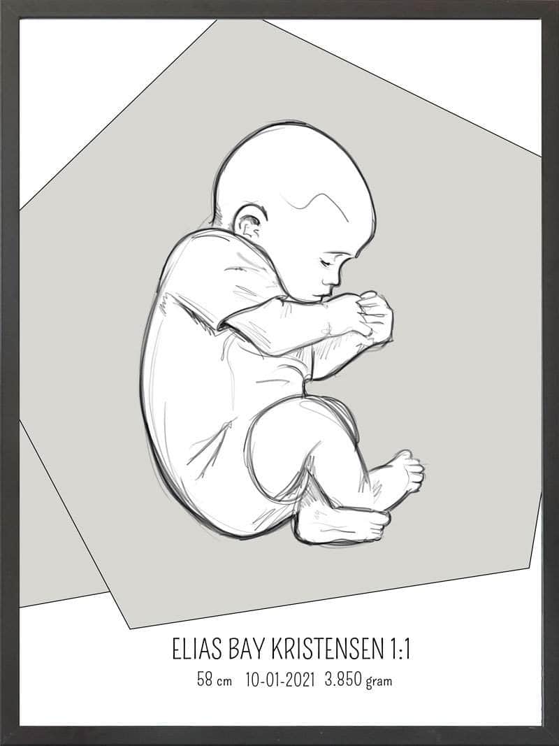 Birth Poster Fødselsplakat : Fosterstilling Blå