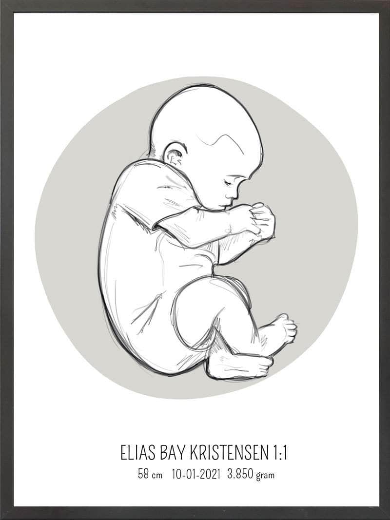 Birth Poster Fødselsplakat : Fosterstilling Blå