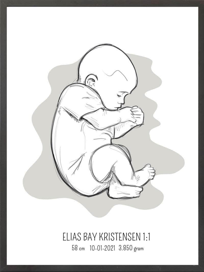 Birth Poster Fødselsplakat : Fosterstilling Blå