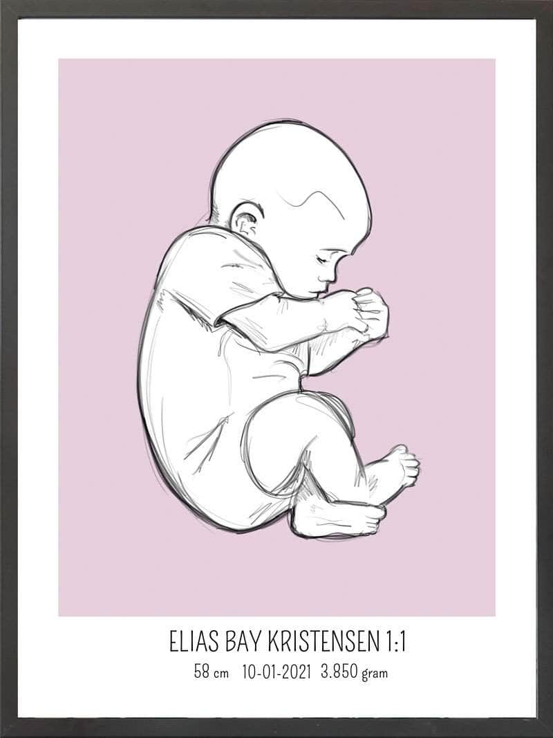 Birth Poster Fødselsplakat : Fosterstilling Blå