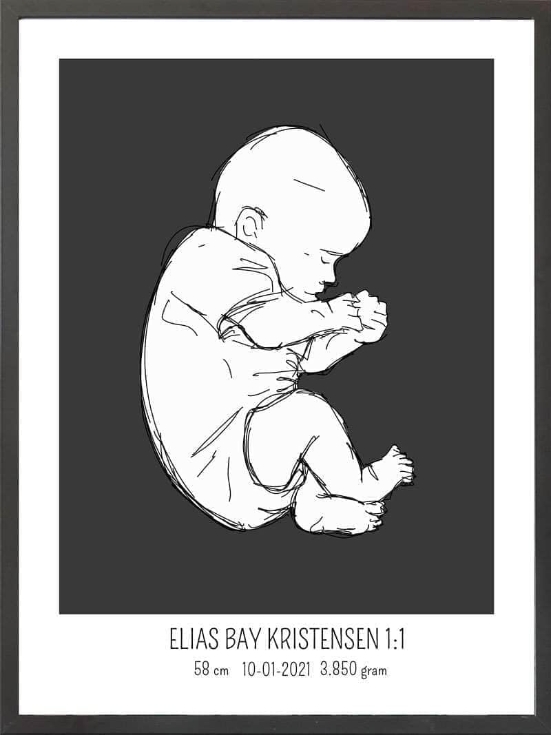 Birth Poster Fødselsplakat : Fosterstilling Lyserød