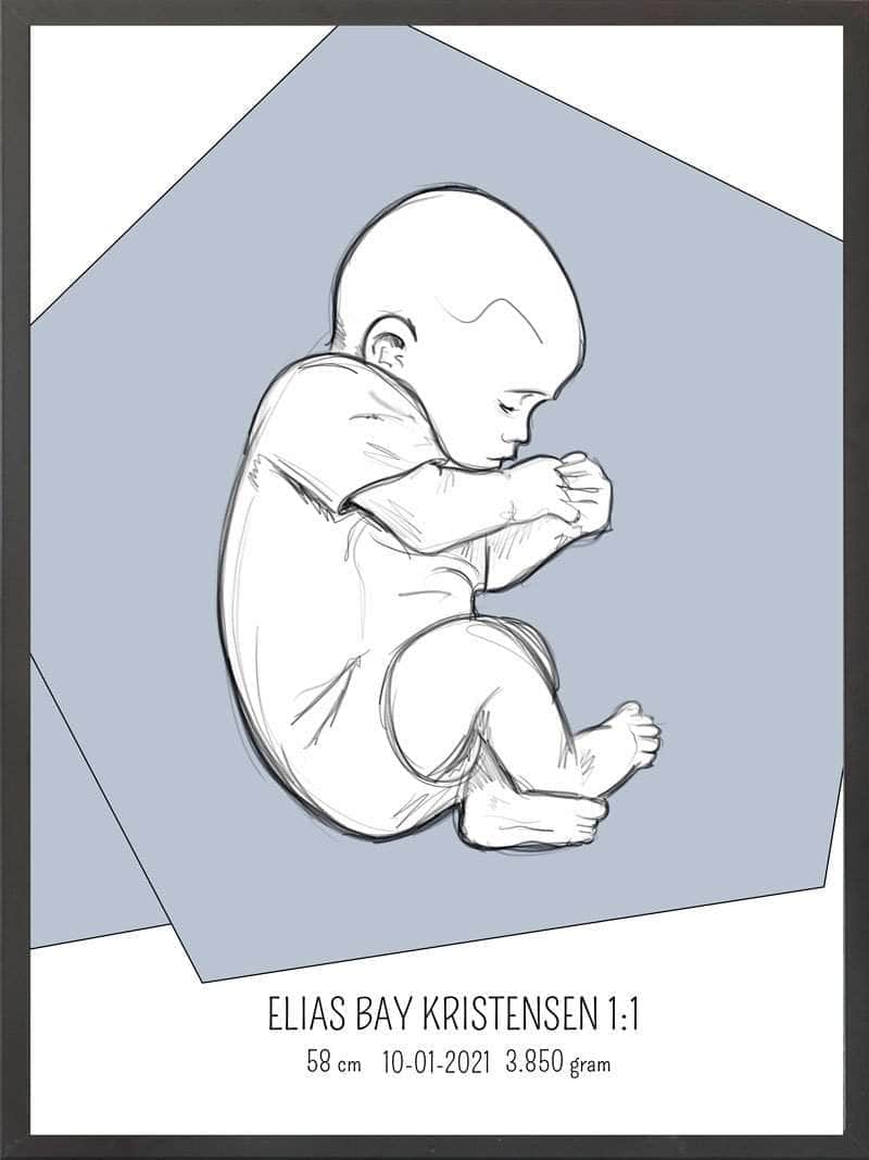 Birth Poster Fødselsplakat : Fosterstilling Lyserød