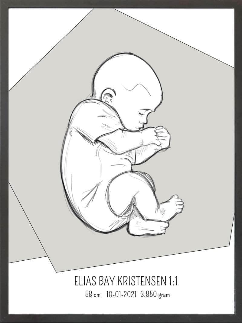 Birth Poster Fødselsplakat : Fosterstilling Lyserød