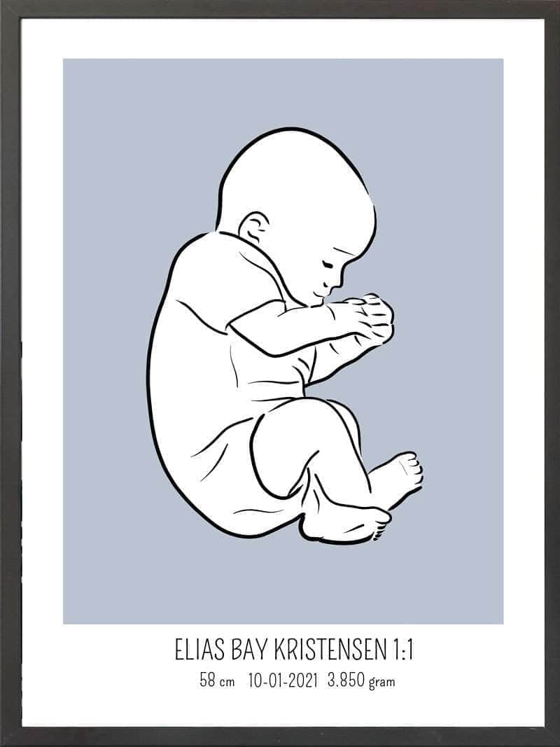 Birth Poster Fødselsplakat : Fosterstilling Lyserød